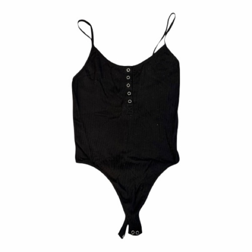 Black Ribbed Snap-Front Bodysuit